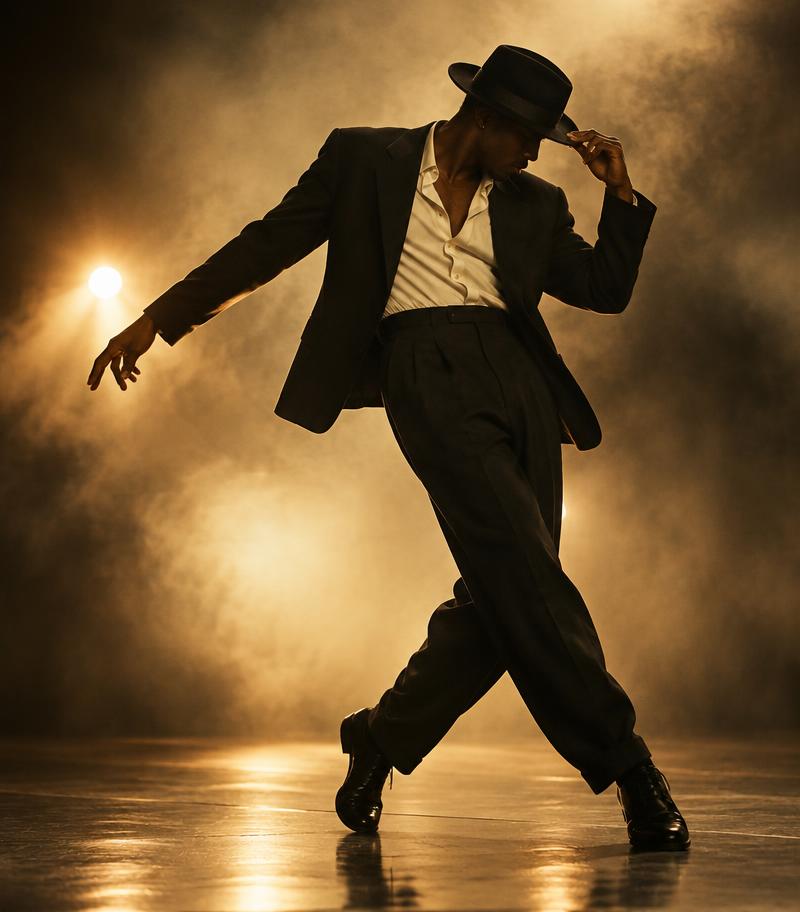 Dancer performing in cinematic stage light