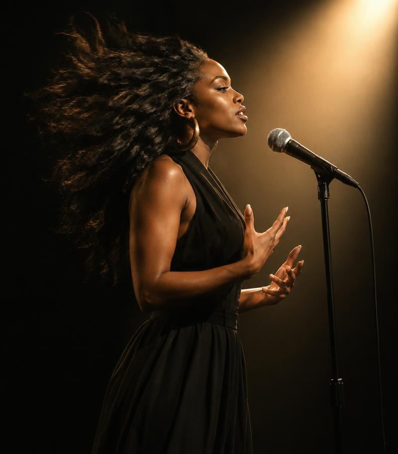 Spoken word artist performing on stage